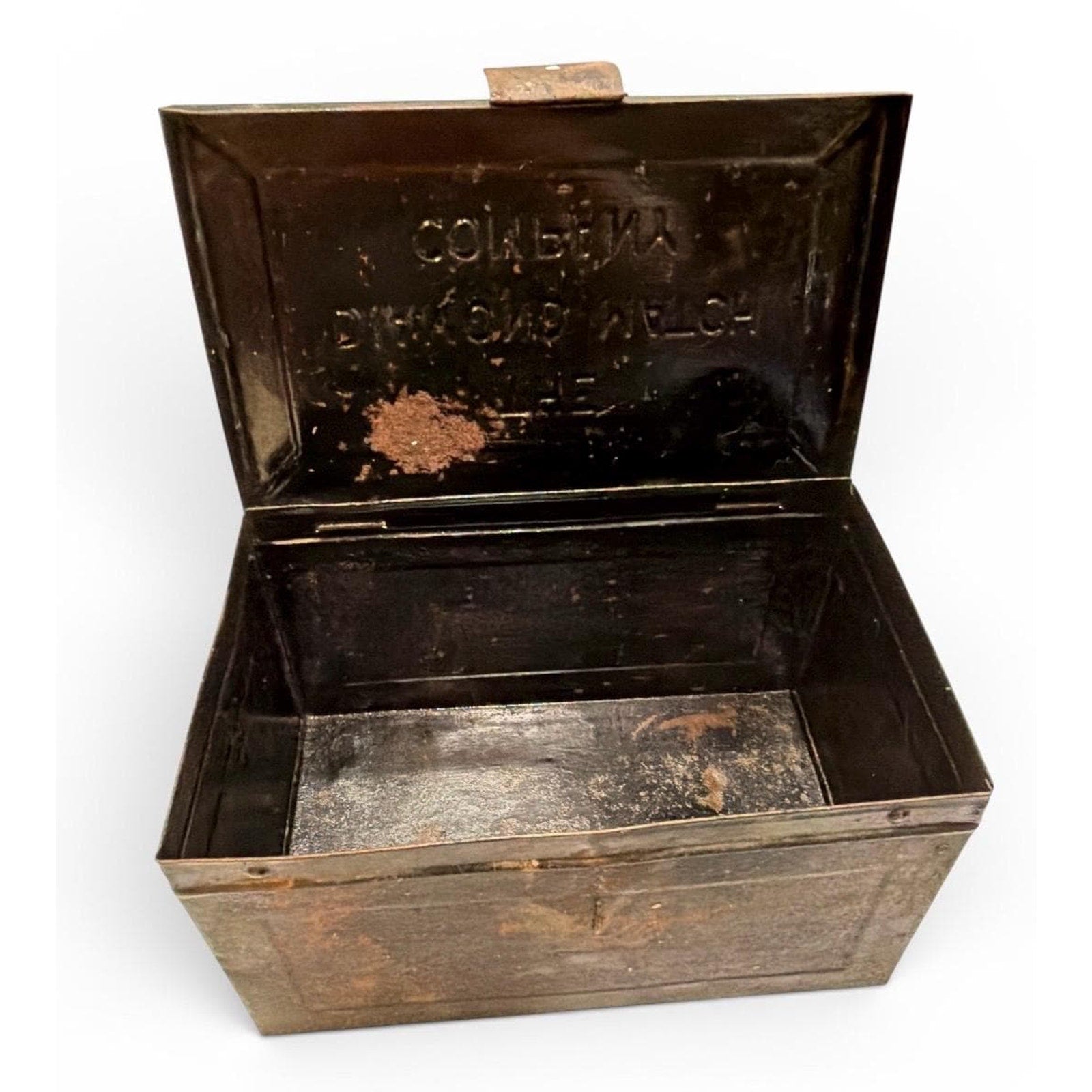 Antique Diamond Match Company Tin Box: Primitive Fireplace Storage Container