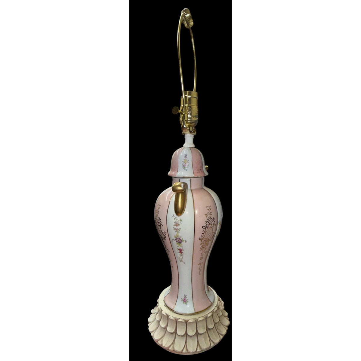 Vintage Pink Floral Ceramic Urn Table Lamp Rewired Pink Bell Shade