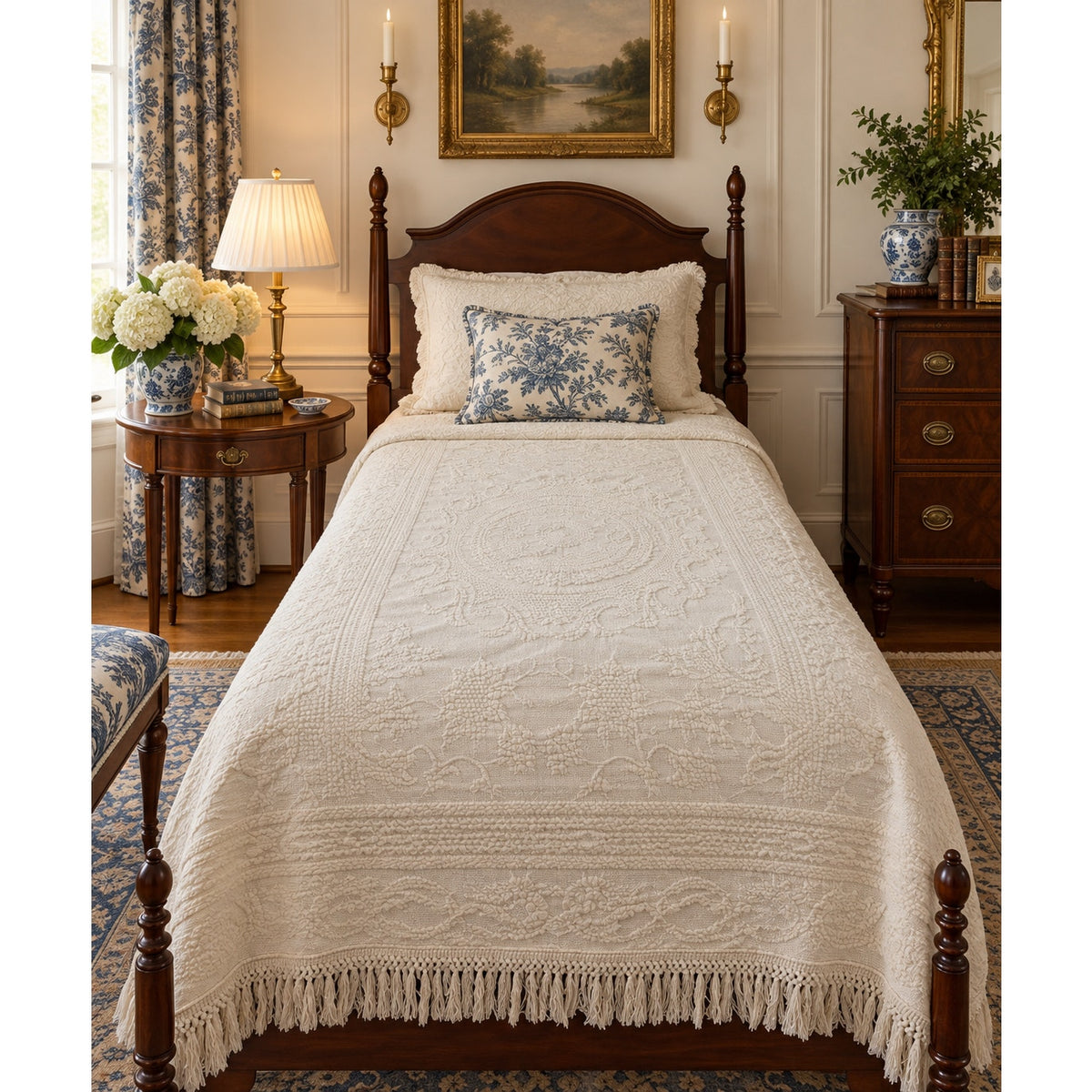 Vintage Bates Queen Elizabeth Twin Bedspread Ivory Matelasse 78 x 110 – main view
