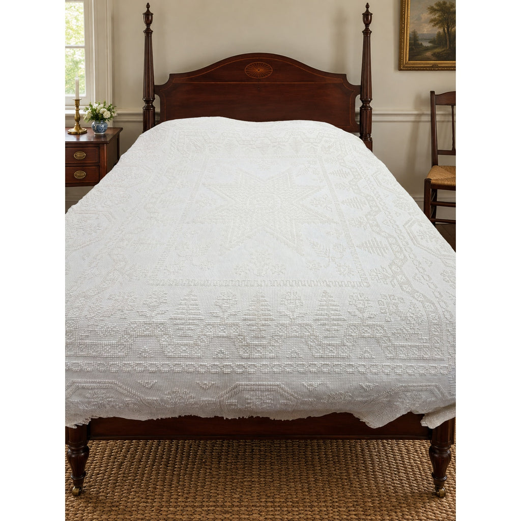 Vintage Candlewick Bedspread 100% Cotton Star Medallion Full Queen 88 x 104 – main view