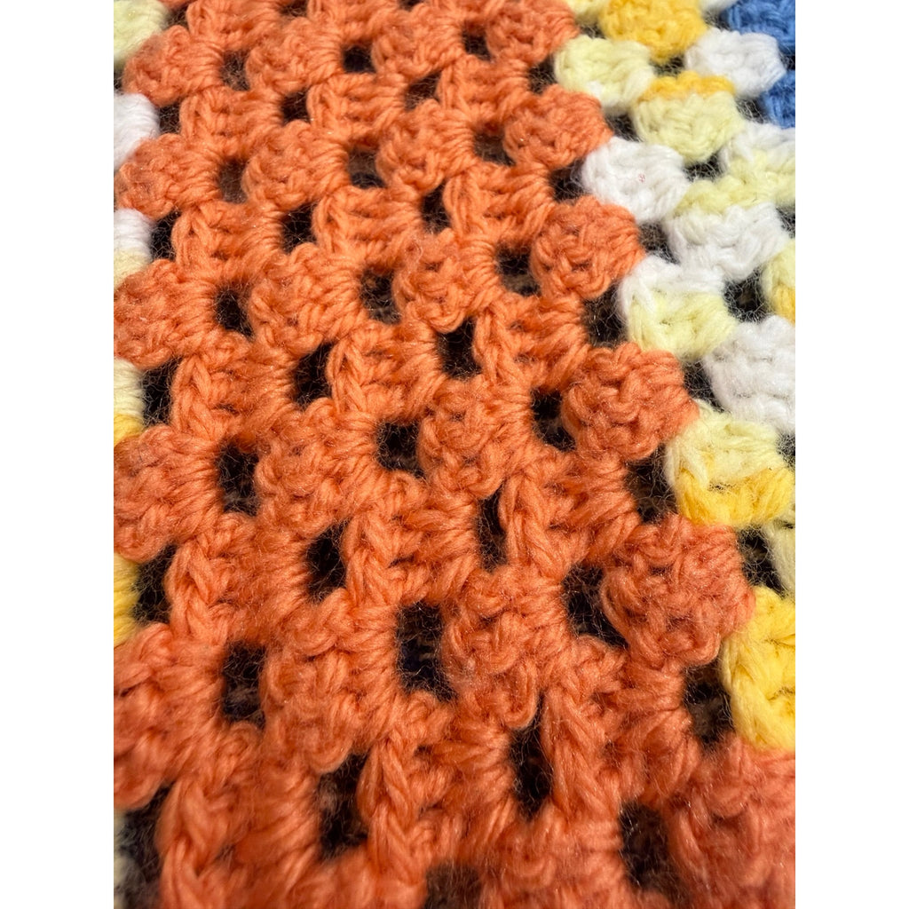 Vintage 1970s Crochet Afghan Handmade Retro Granny Square Lap Blanket 39"