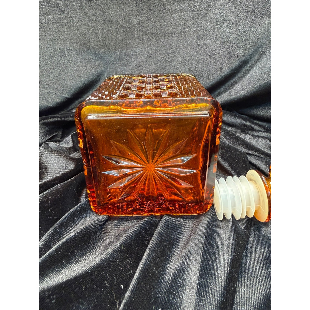 Vintage Viking Yesteryear Amber Glass Decanter with Stopper Mid Century Barware
