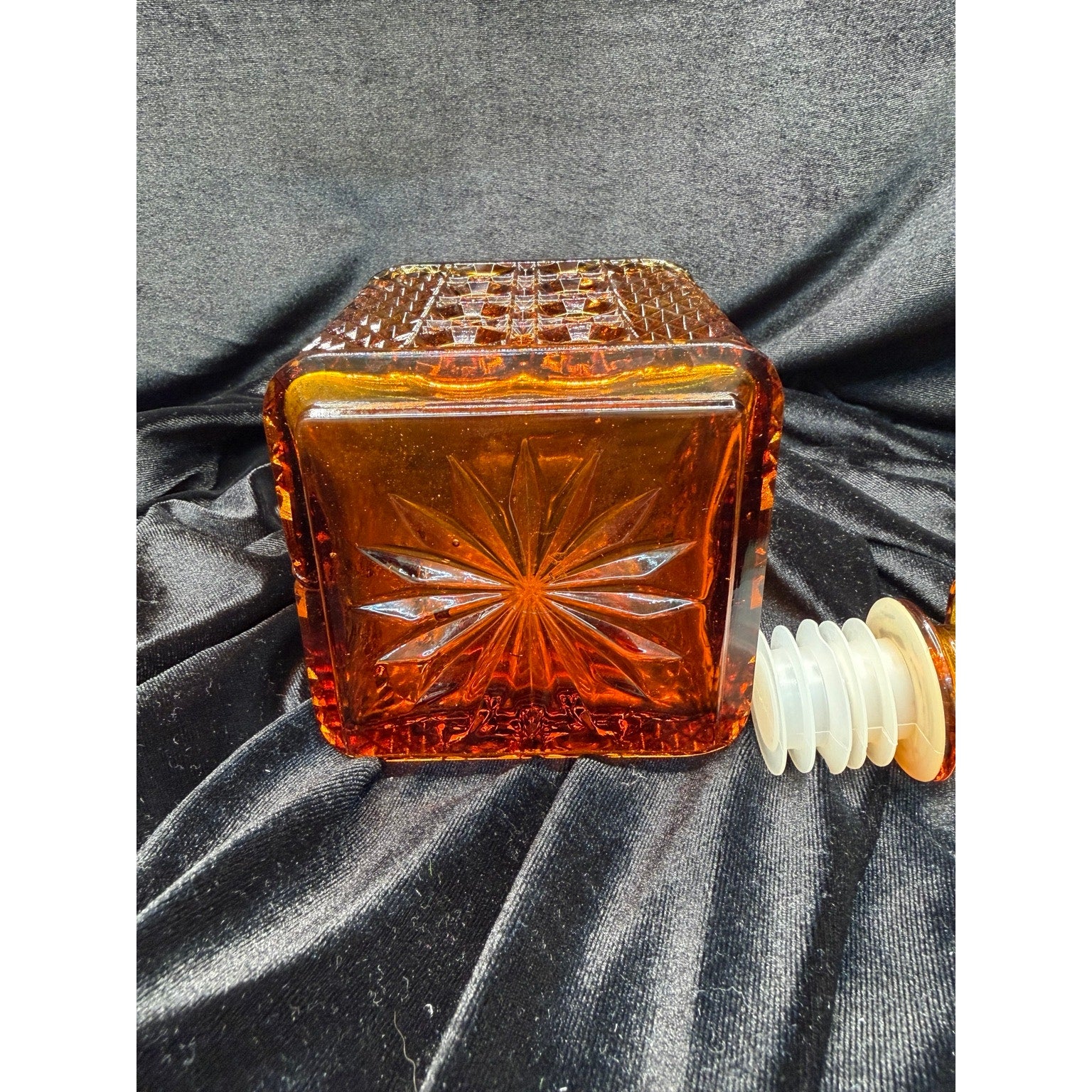 Vintage Viking Yesteryear Amber Glass Decanter with Stopper Mid Century Barware