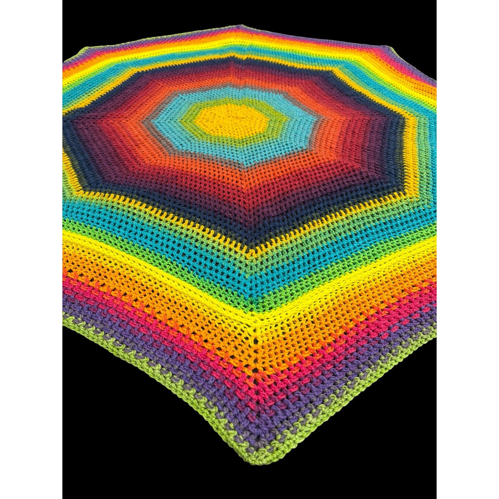 Handmade Rainbow Crochet Afghan 55 Inch Eight Point Star Spiderweb Throw – additional view 3