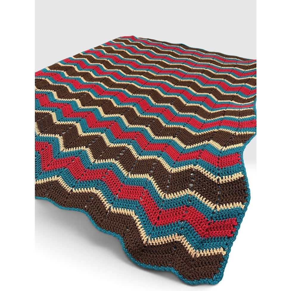 Handmade Crochet Vibrant Autumn Afghan Blanket Brown Teal Red Oversized 78 x 60 – additional view 2