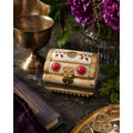 Vintage Bone & Brass Jewelry Box Purple Velvet Lined Keepsake Trinket Box