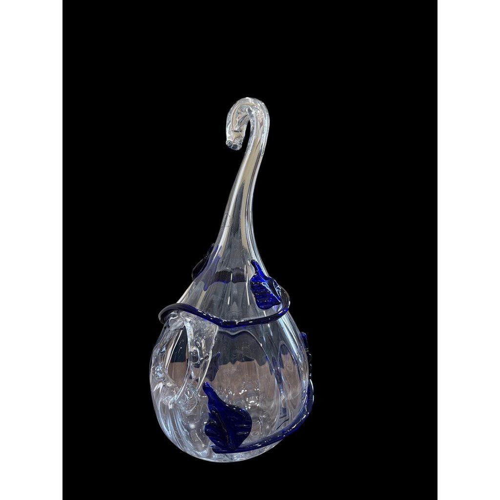 Hand Blown Glass Hanging Terrarium Blue Art Glass Planter Lantern 18”