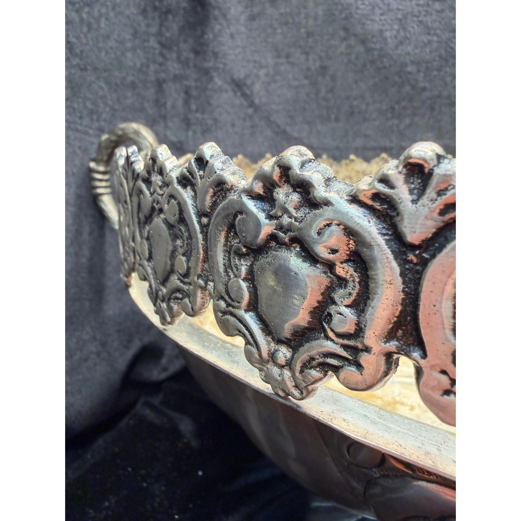 Large Victorian Revival Silver Tone Centerpiece Bowl Grapevine Handles