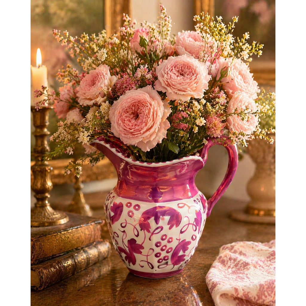 Vintage Wedgwood Pink Lustre Pitcher Vase Etruria England Floral Jug