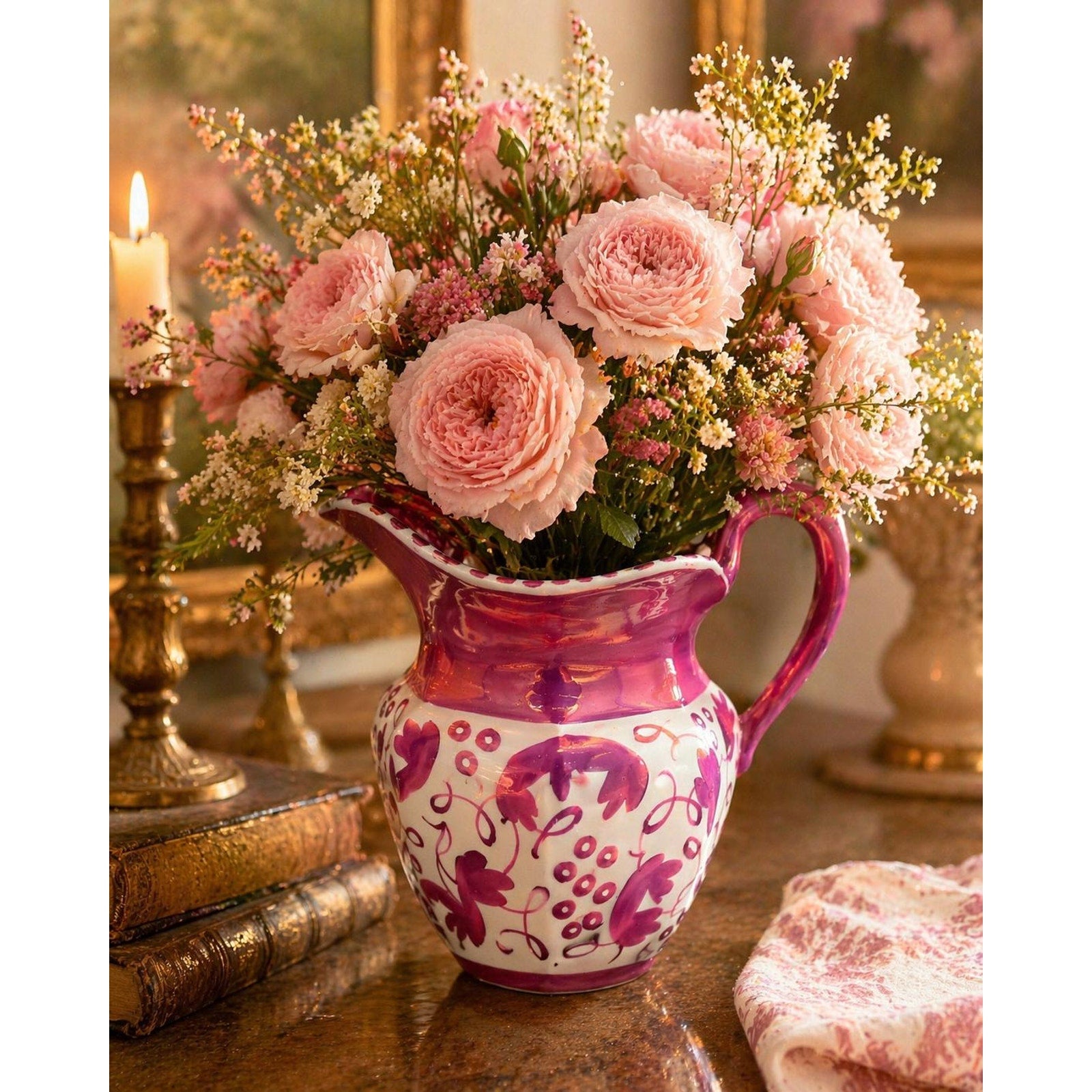 Vintage Wedgwood Pink Lustre Pitcher Vase Etruria England Floral Jug
