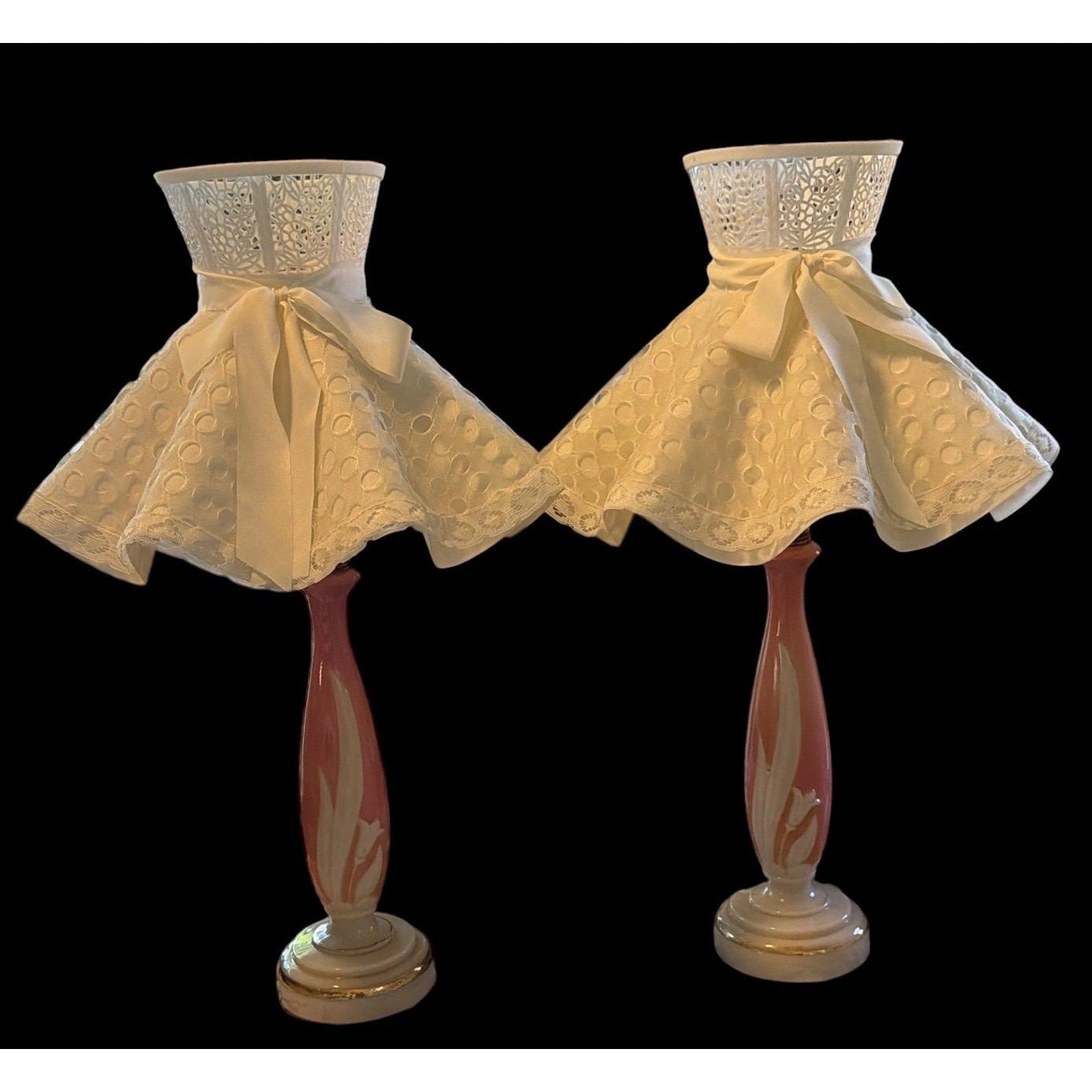 Vintage Aladdin G-41 Pink Alacite Boudoir Lamps Pair Romantic Cottage