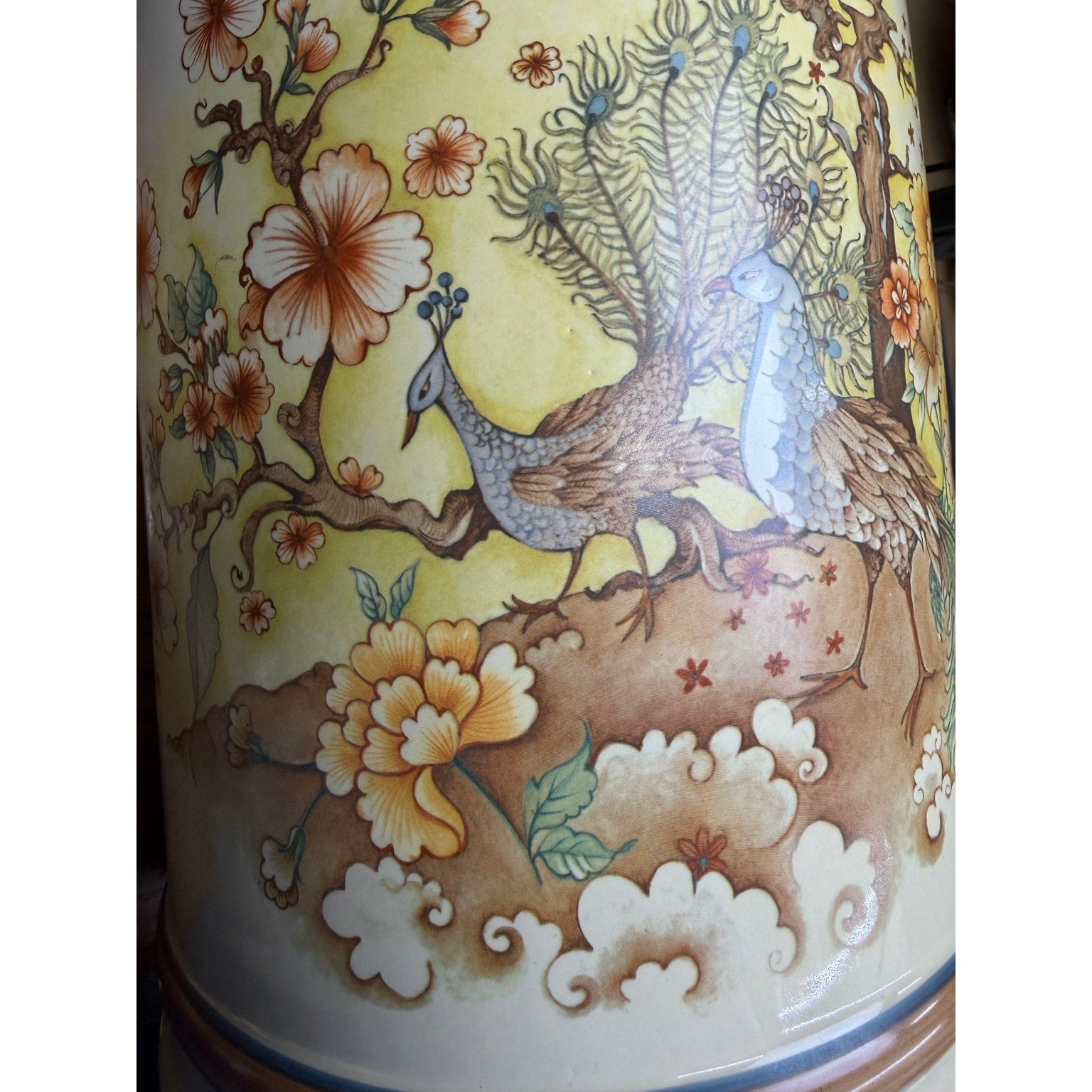 Vintage Chinoiserie Peacock Porcelain Table Lamp Pair (Sold Individually)