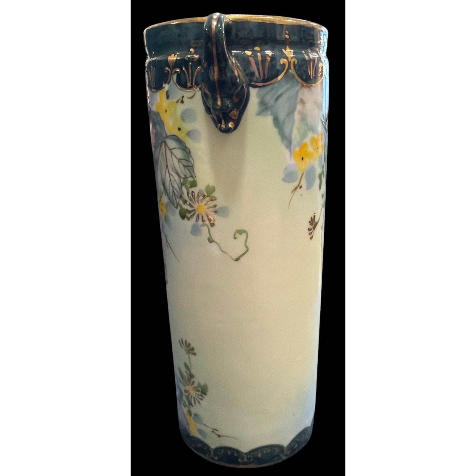 Antique Yoshino Hand Painted Vase Art Nouveau Floral Gold Gilt Porcelain 8.5”