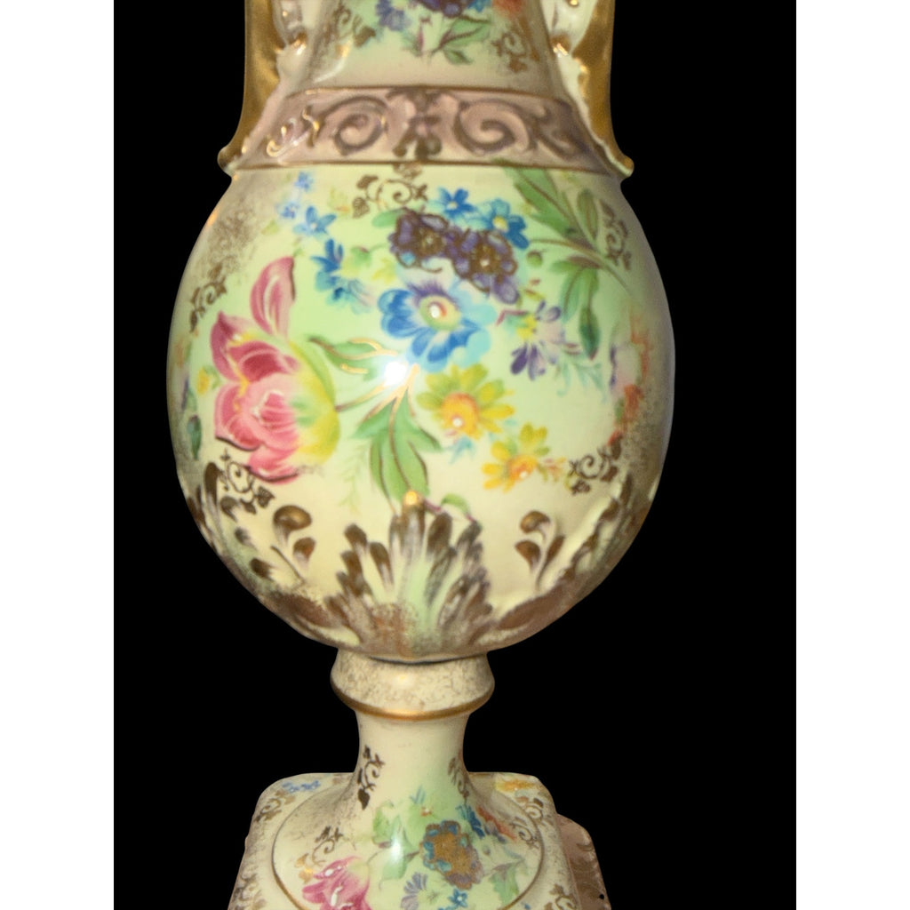 Vintage Beckwith China Porcelain Floral Urn Table Lamp Pink Gold 25 Inch