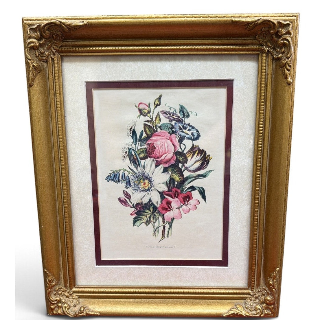 Vintage P Jerrard Botanical Floral Prints Pair Gilded Wood Frames 10.5 x 13