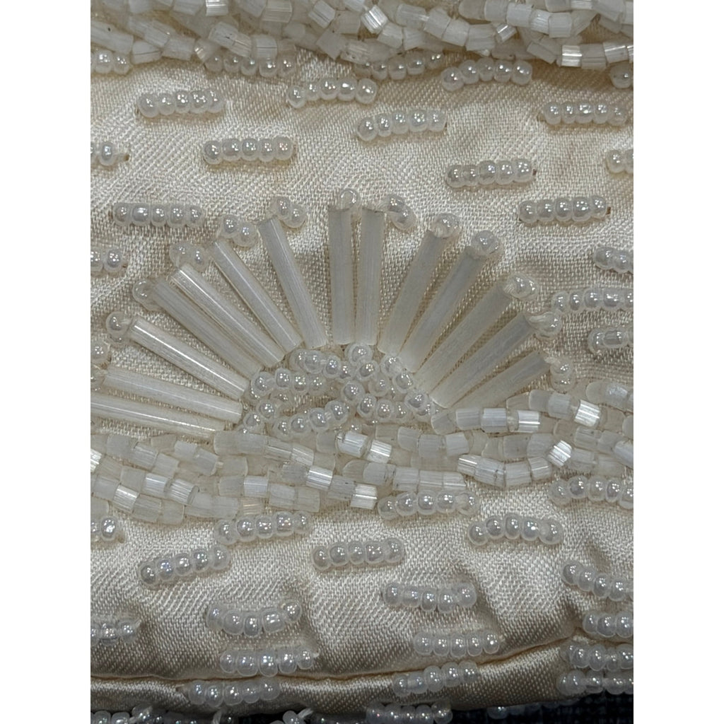 Vintage Beaded Evening Purse & Faux Pearl Necklace Set, Ivory Bridal Handbag