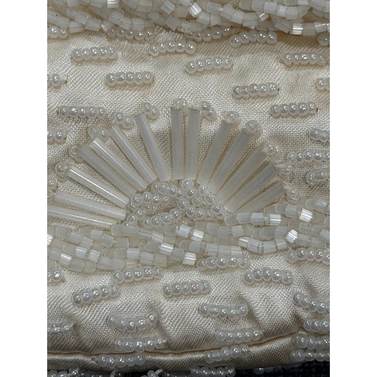 Vintage Beaded Evening Purse & Faux Pearl Necklace Set, Ivory Bridal Handbag
