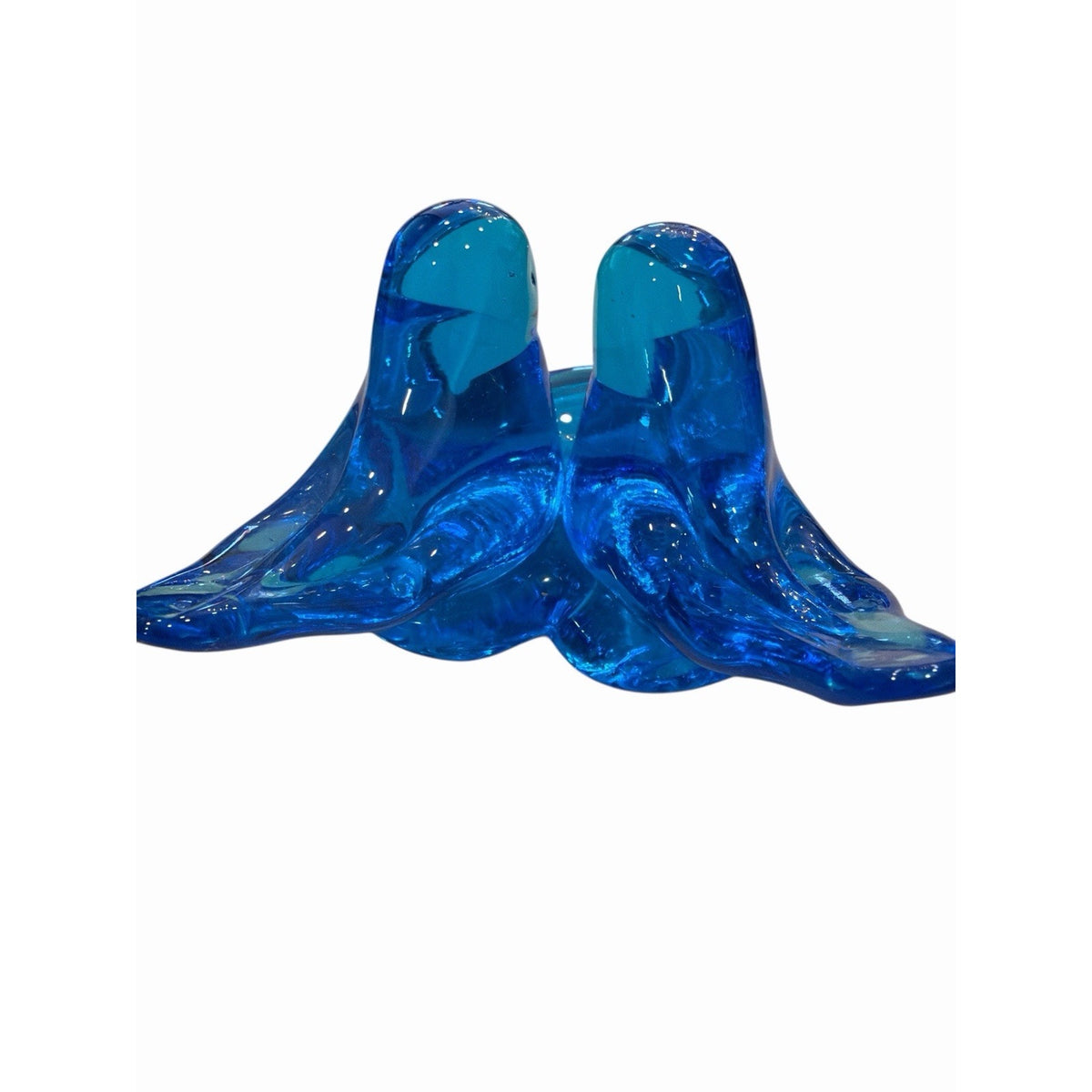 Leo Ward Signed '91 Glass Double Blue Birds Figure Happiness Heart Paperweight