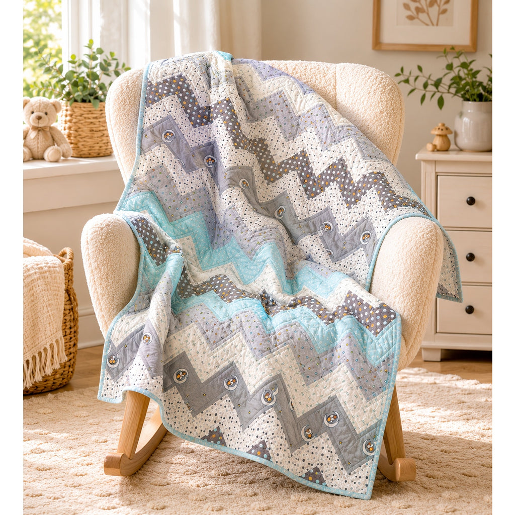 Handmade Baby Quilt 38x50 Llama Flannel Back Chevron Cotton Nursery Blanket