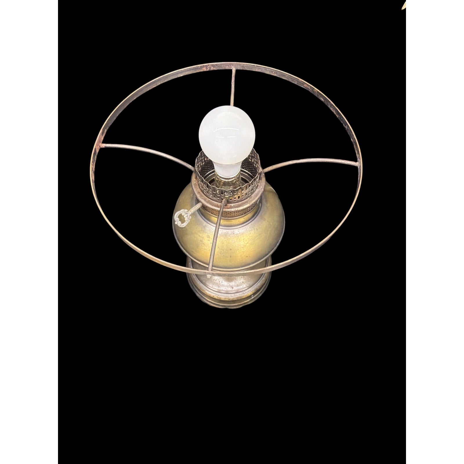 Antique Hand Painted Opal Glass Lamp Brass Electric Oil Lamp 21"