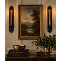 Vintage Black Wood Wall Sconces Solid Brass Candle Holders Pair W Candles – main view