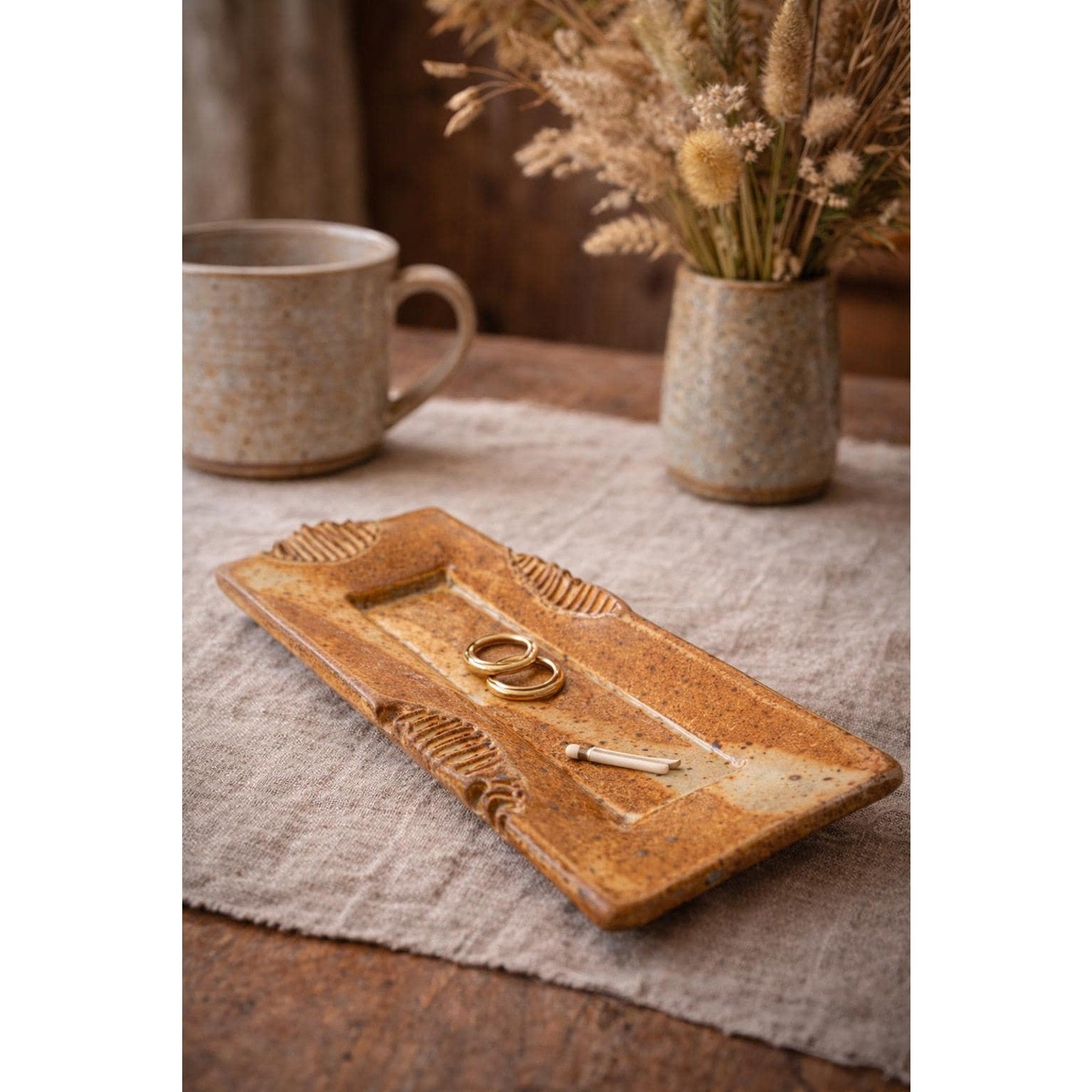 Vintage Paul Anthony Studio Pottery Tray Organic Stoneware Dish Wabi Sabi Decor