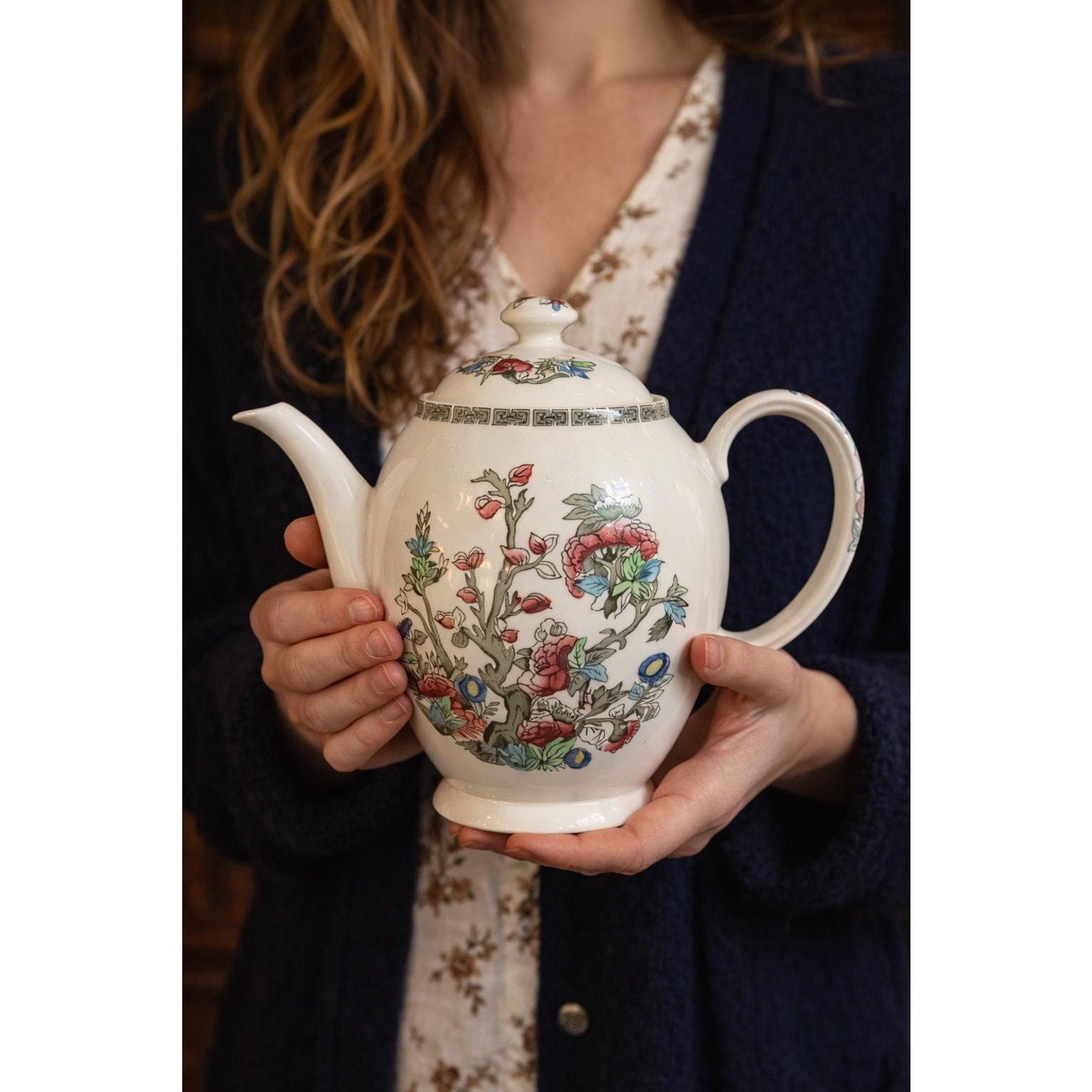 Vintage English Teapot Johnson Bros Indian Tree Floral Cottagecore Tea