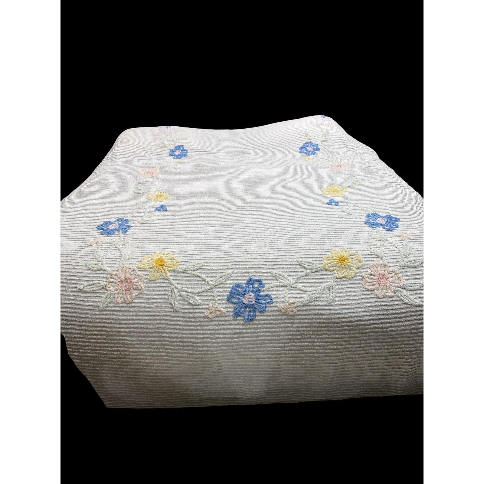 Vintage Queen Chenille Bedspread: Pastel Floral Cotton Cottagecore Bedding