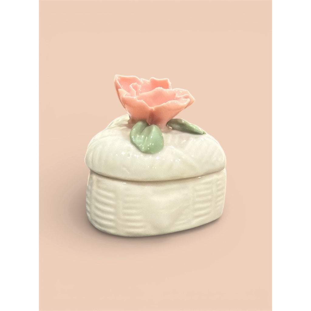 Porcelain Rose Trinket Box Heart-Shaped Bridal Keepsake & Proposal Ring Box