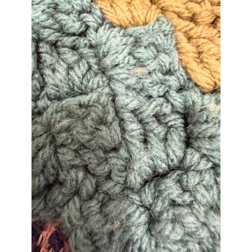 Vintage Crochet Afghan Throw Avocado Green Striped 1970s 60 x 37