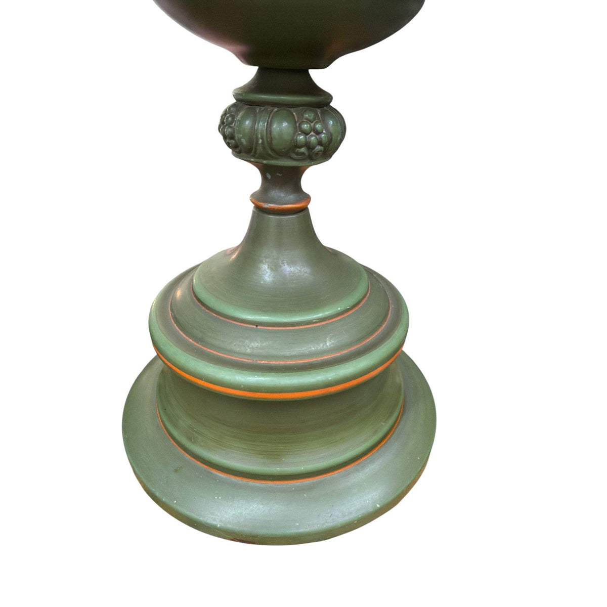 Vintage Metal Table Lamp Pair Olive Avocado Green Urn Form Orange Accents