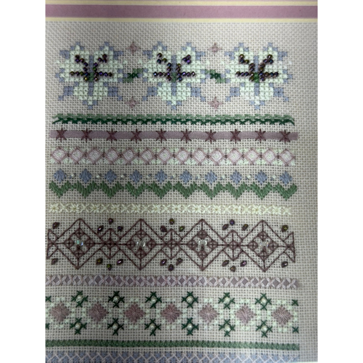 Just Nan Silver Needle Cross Stitch Sampler Beaded Framed Vintage 1994 – additional view 10