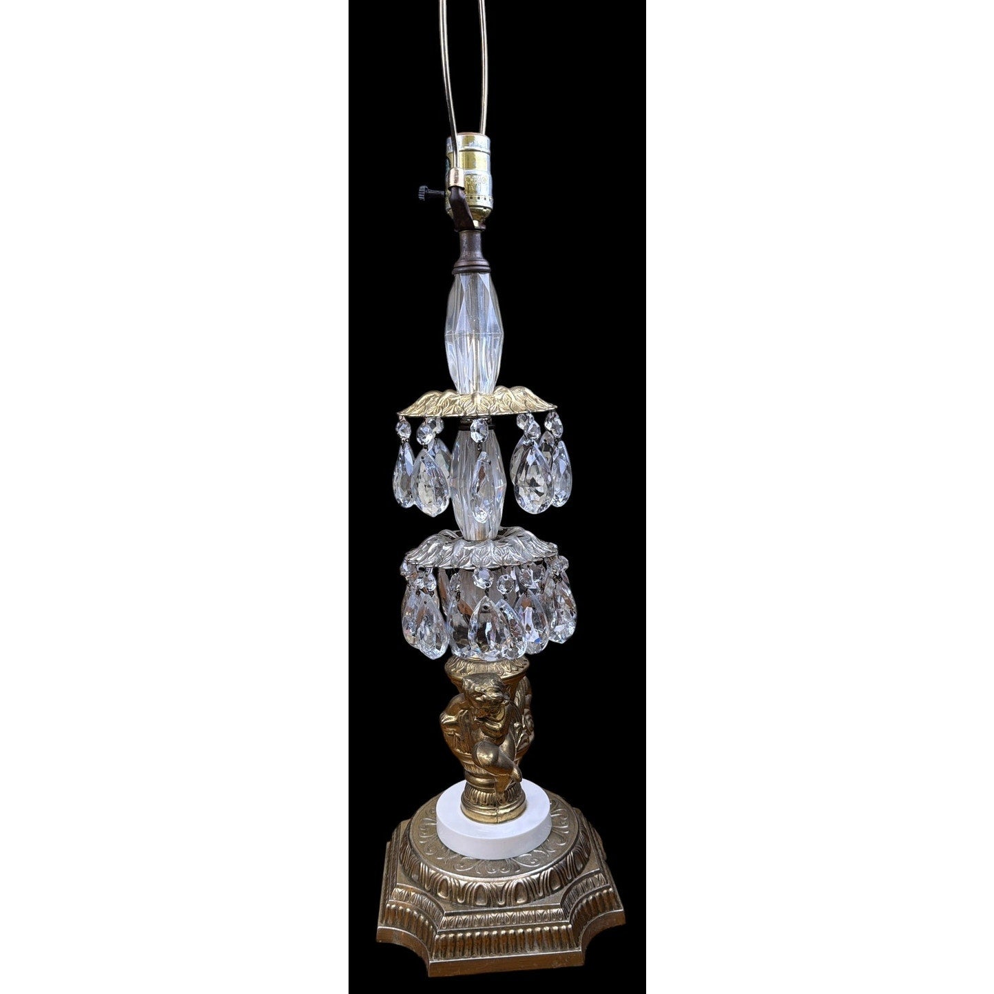 Vintage Hollywood Regency Crystal Cherub Table Lamp ACCO Gold Gilt