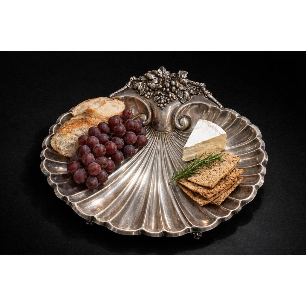 Reed & Barton Shell Platter 16” Silverplate Grape Feet Vintage Serving Tray