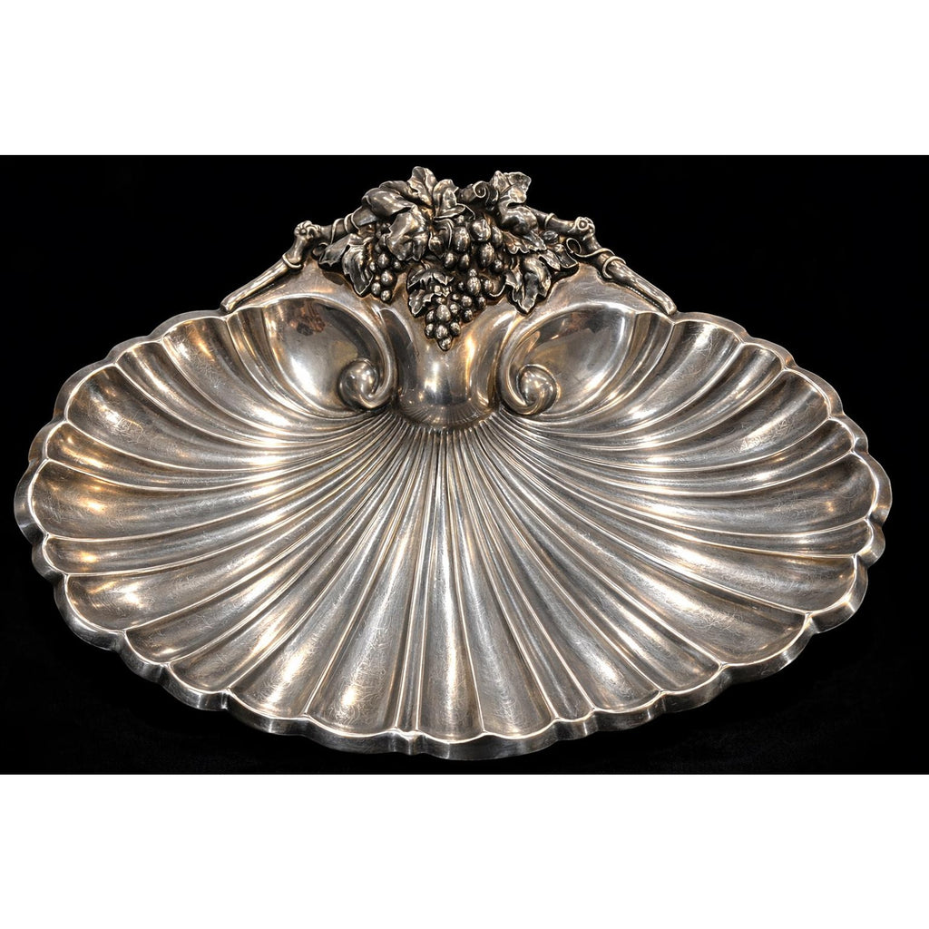 Reed & Barton Shell Platter 16” Silverplate Grape Feet Vintage Serving Tray