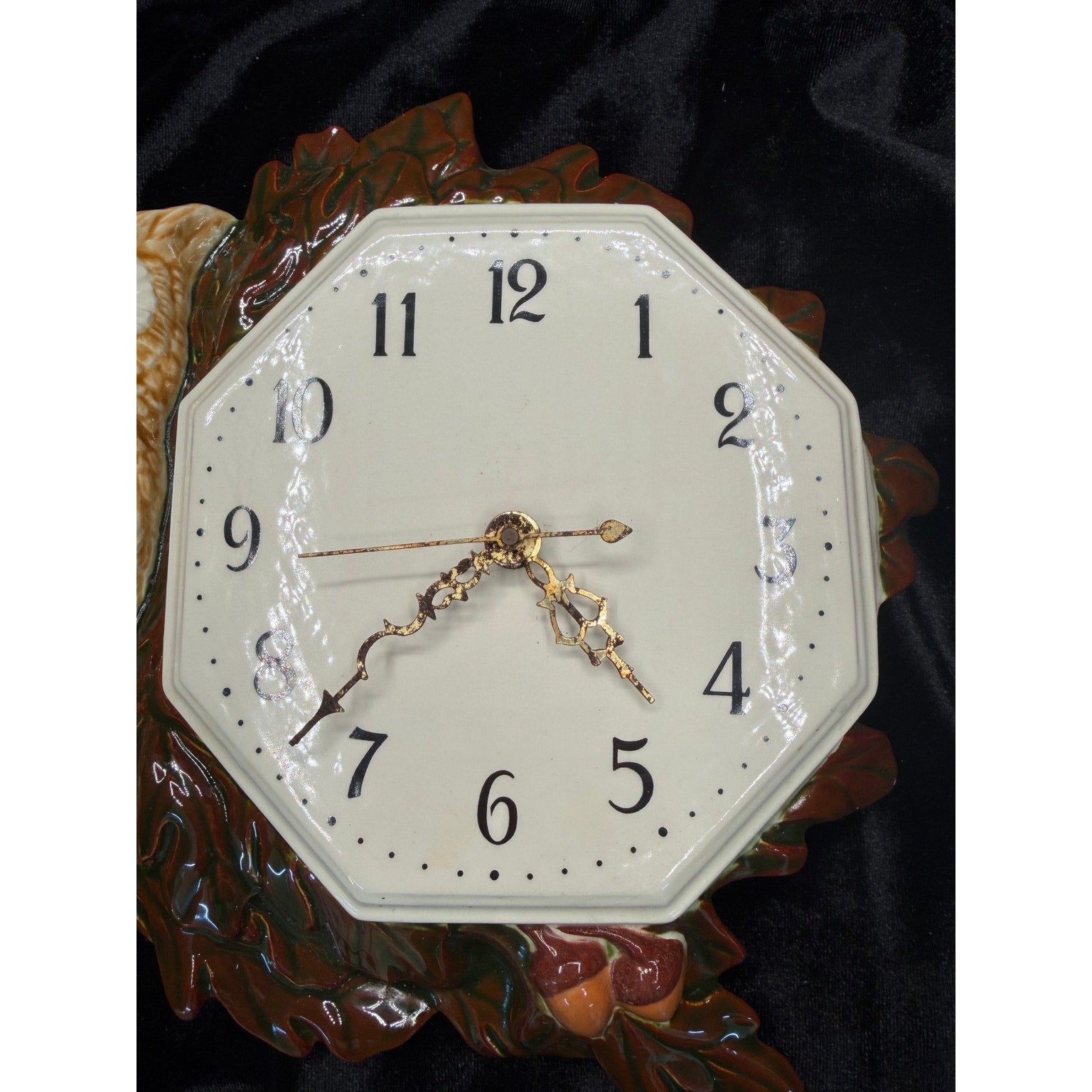 Vintage 1979 Cramer Ceramic Owl Wall Clock Woodland Kitchen Decor