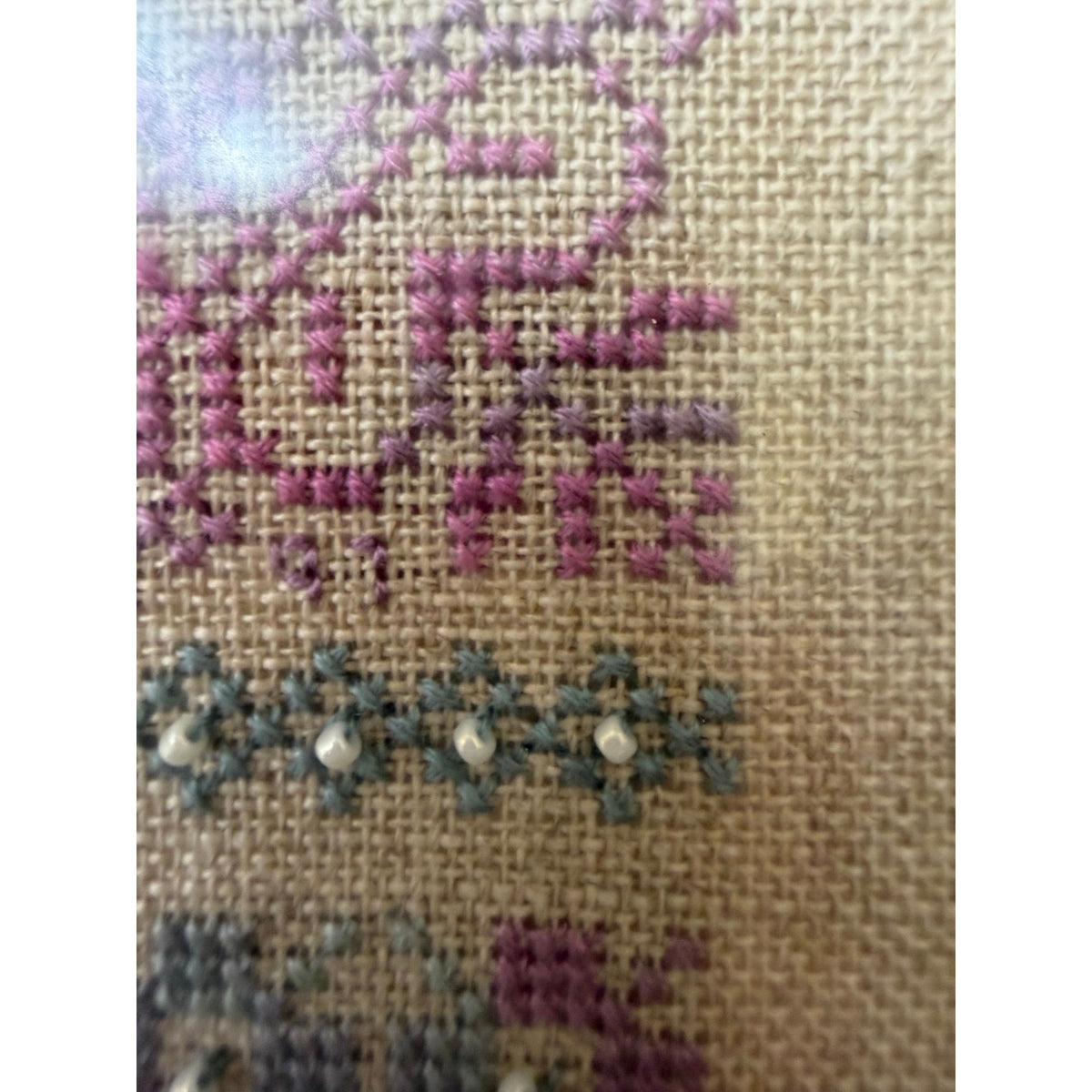 Vintage Earth Threads Morning Light Sampler Cross Stitch Beaded Framed – additional view 6