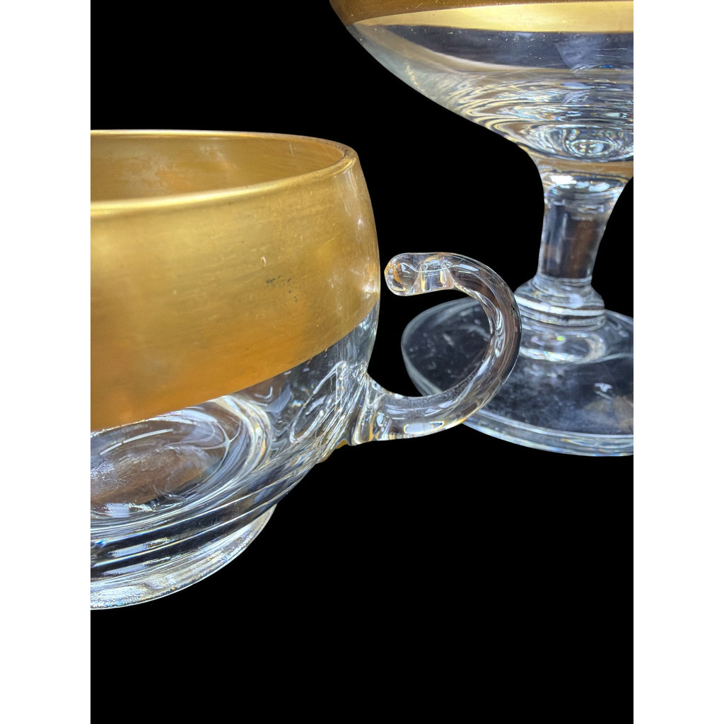 Dorothy Thorpe Golden Band Crystal Cheese & Cracker Compote Creamer Sugar Set