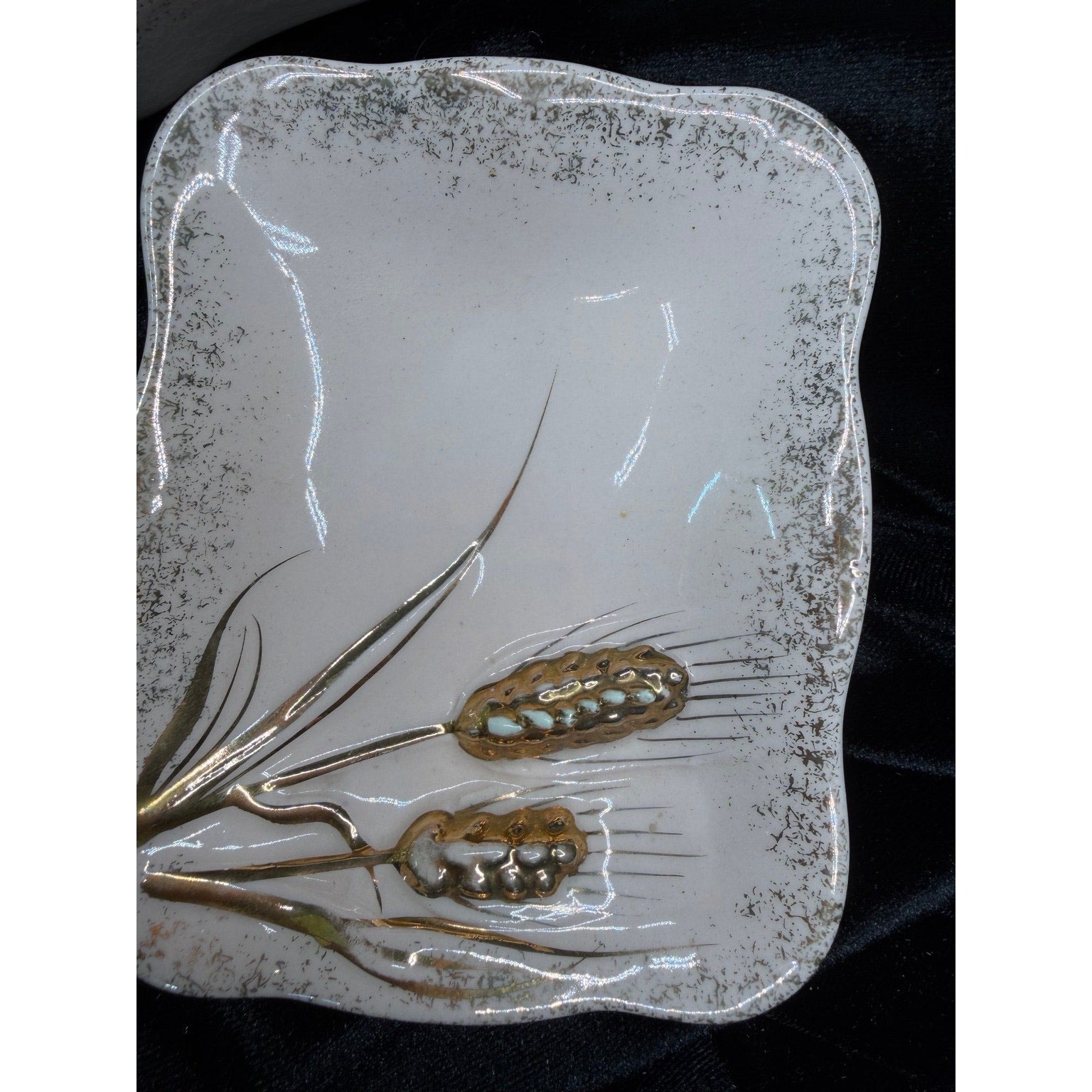 Vintage Lefton Pink Wheat Vanity Set 3 Piece Trinket Box Dresser Tray 1956