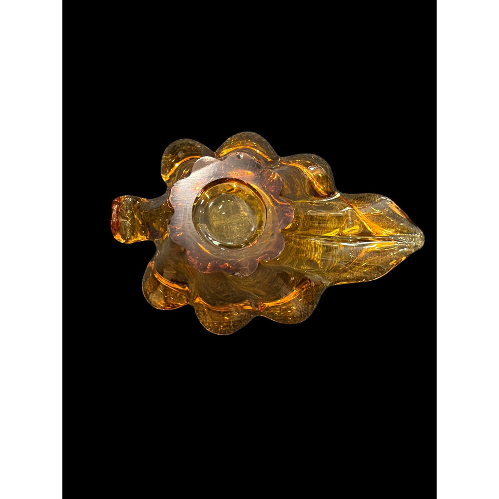 Vintage Amber Glass Pipe Ashtray with Pipe Mid Century Modern Tobacciana MCM