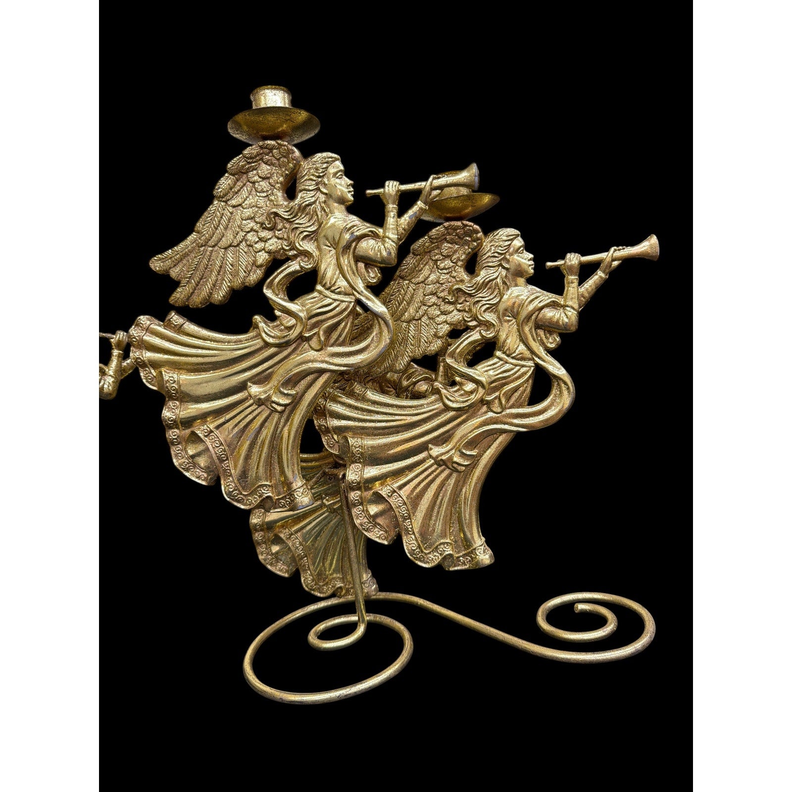 Gold Angel Candelabra Pair Metal Christmas Taper Candle Holders