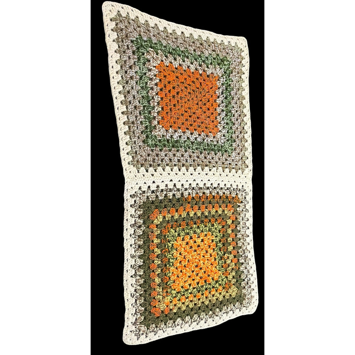 Vintage Crochet Decorative Afghan Orange Green Fall Cabinet Drape 50 x 24