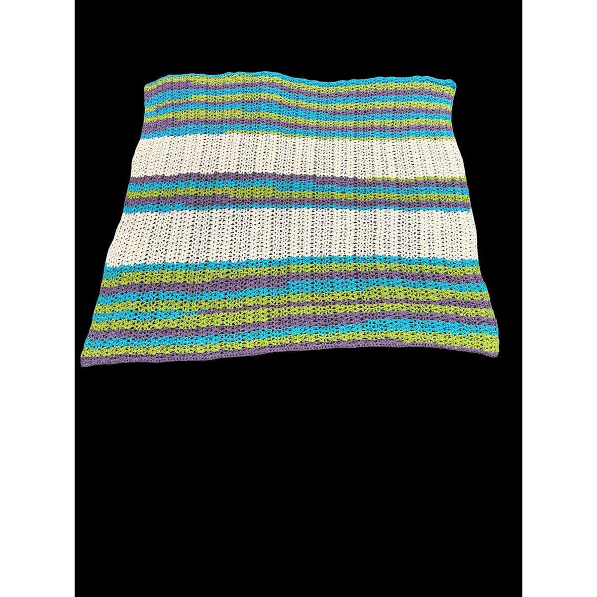 Handmade Crochet Afghan Blanket 55" Square Purple Green Turquoise Ivory – additional view 8