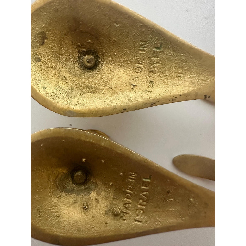 Vintage Brass Tabletop Candle Holders – Modernist Mid-Century Israel Brass