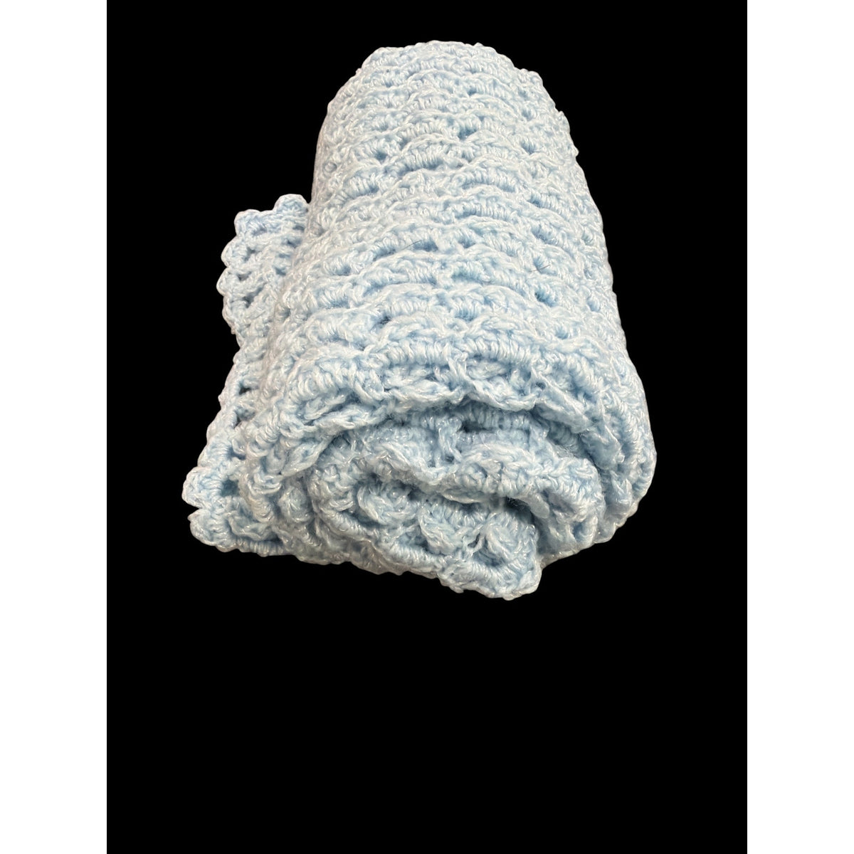 Handmade Baby Blue Crochet Baby Blanket Shell Stitch Receiving Afghan 25 x 42 – additional view 2