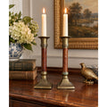 Vintage Brass Wood Candlestick Holders Pair Square Base 7.5 Inch – main view