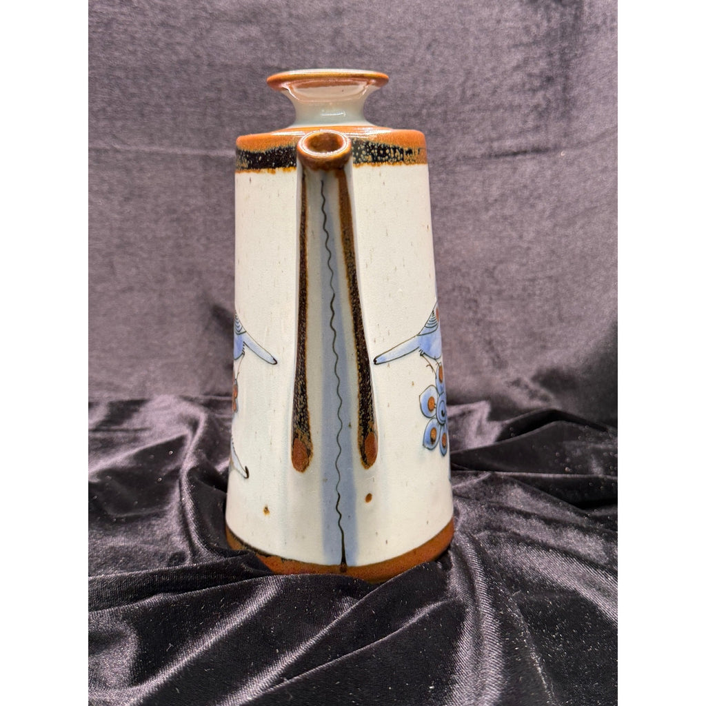 Vintage Del Palomar Mexico Coffee Pot & 3 Mug Set Blue Bird Stoneware