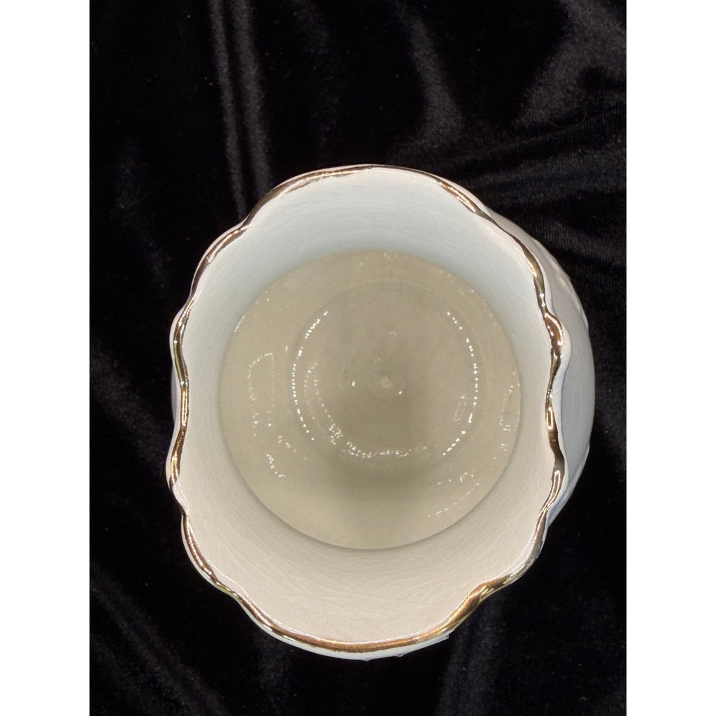 Vintage Japanese Crackle Glaze Vase Gold Trim Ivory Ceramic Bud Vase 5 Inch
