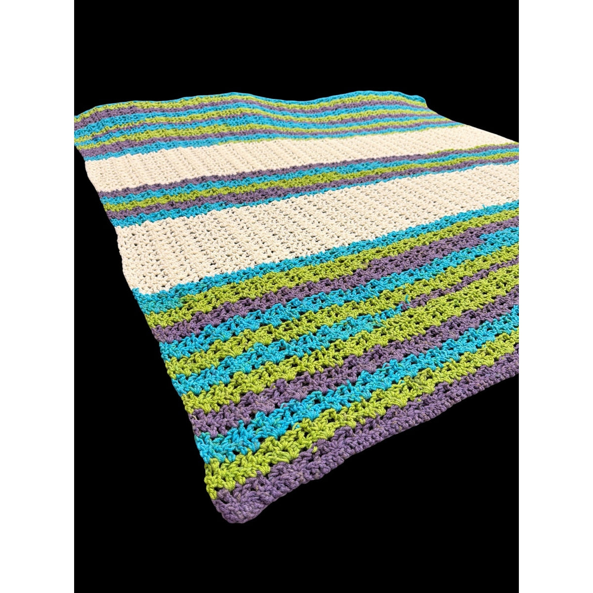 Handmade Crochet Afghan Blanket 55" Square Purple Green Turquoise Ivory – additional view 6
