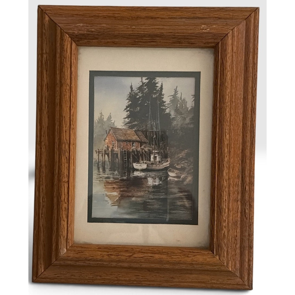 Vintage Coastal Harbor Prints Pair Heavy Solid Oak Frames Double Matted 10x8 – additional view 4